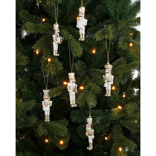 Mica Decorations Kerst Ornament Notenkraker - Set 6 stuks - L4 x B2 x H11 cm - Polyester - Goud