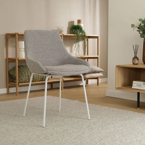 Nolon Nora-Isa Eetkamerstoel Bouclé Taupe - Stof - Wit Onderstel