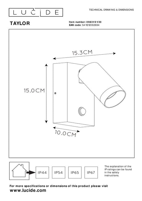 Lucide wandspot TAYLOR - 1xGU10 - Zwart - vtwonen shop