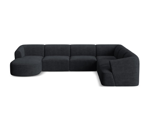Cosmopolitan Design Modulaire panoramische hoekbank rechts Campi 7-zits, ribfluwelen zwart - 255x330x70cm