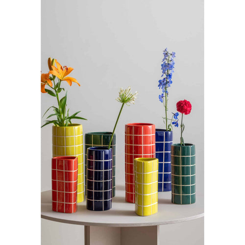 Present Time vaas Retro Tiles - blauw - 16.5x15x37cm