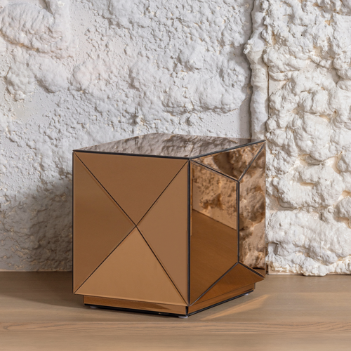 WOOOD bijzettafel vierkant Glintz - Hout/Spiegelglas - Bruin - 40x40x40