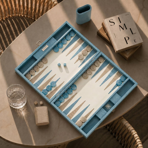 Premium Interiors - Backgammon - Groot BACKGAMMON - leer rivierablauw 46cm