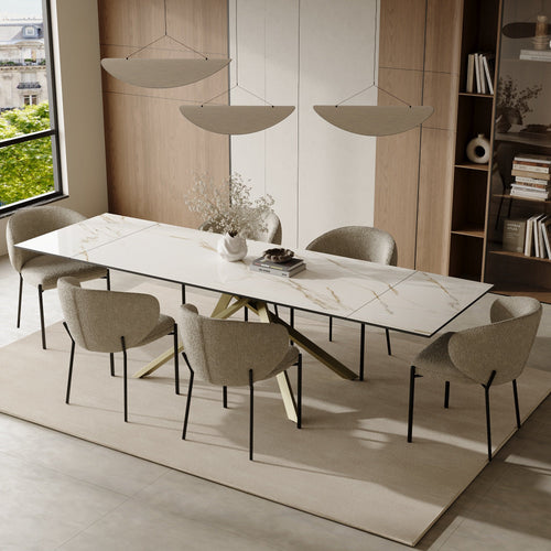 Sia Home - Uitschuifbare tafels GINKO  - Keramiek - Carrara wit en goud - 180cm