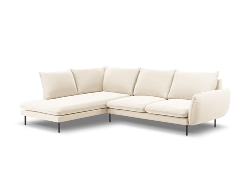 Cosmopolitan Design linker hoekbank Vienna 6-zits, flueel, lichtbeige - 185x275x95cm