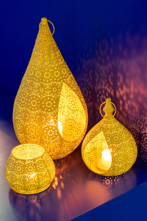 J-Line theelichthouder Cylinder - metaal/glas - geel - large - vtwonen shop