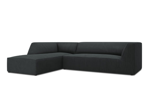 Micadoni linker hoekbank Ruby 4-zits, ribfluwelen, zwart - 180x273x69cm