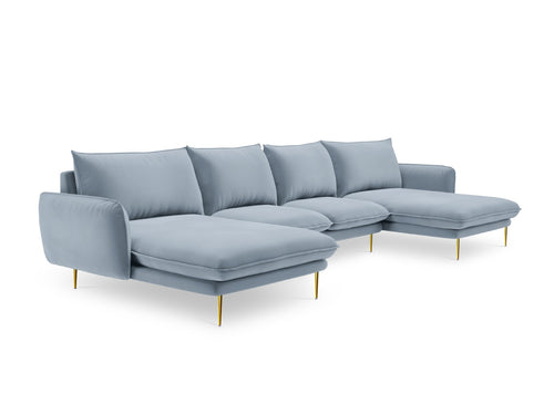 Cosmopolitan Design Panoramische bank Vienna 6-zits, flueel, lichtblauw - 170x350x95cm