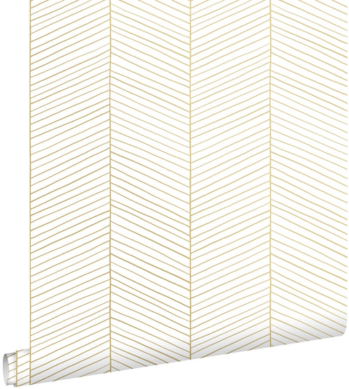 ESTAhome behang visgraat-motief wit en goud - 53 cm x 10.05 m - 139135