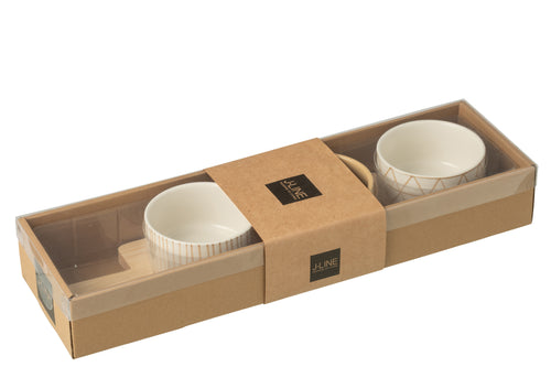 J-Line tapasplank 3 kommen + bambouschaal In Doos - keramiek/hout - wit/creme - vtwonen shop