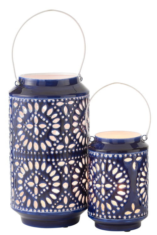 J-Line windlicht Nag - metaal - blauw/wit - large