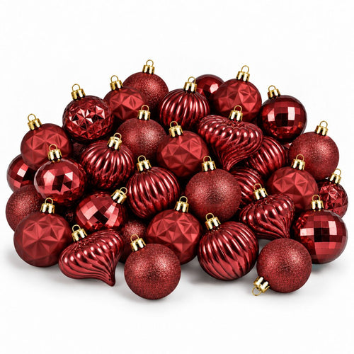 Mica Decorations Bal Onbreekbaar Donkerrood 40 Stuks - Kerstballenset van Gerecycled Polystyreen - Onbreekbare Kerstballen voor Kerstboom - Diameter 6