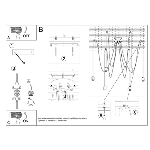 Sollux Lighting Kroonluchter EDISON 5 zwart - 300x300x150cm