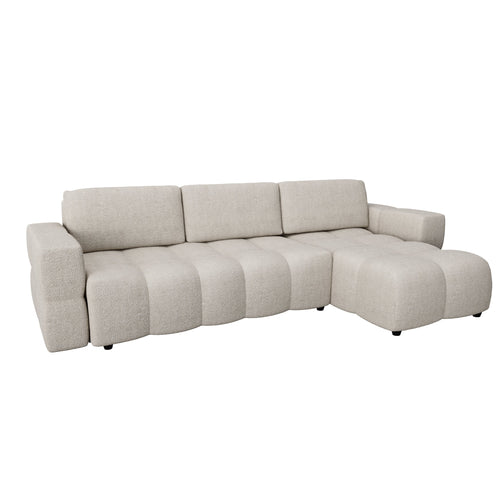 Sia Home - Rechthoekige hoekbank die kan worden uitgeklapt tot bed GABRIEL - bouclé-stof beige 286cm