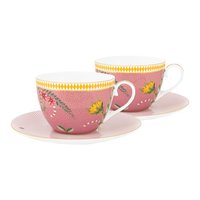 Pip Studio La Majorelle Kop en Schotel - Servies - Set van 2 kopjes en schoteltjes - Roze - 280ml - vtwonen shop