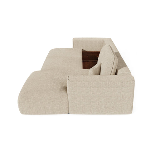 Premium Interiors - Rechthoekige hoekbank met slaapfunctie en opbergruimte COMO - kruisweefsel  zacht aanvoelend beige 297cm