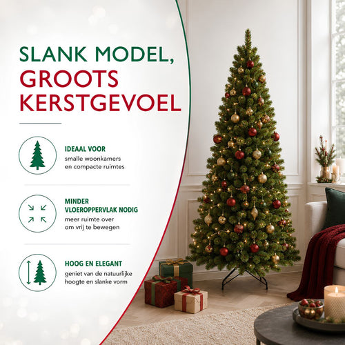 Triumph Tree Camden Slim Kerstboom - Volle Takken voor Kerstversiering - Kunstboom met Insteekconstructie voor Smal Ontwerp - H230 x Ø117 cm - Groen