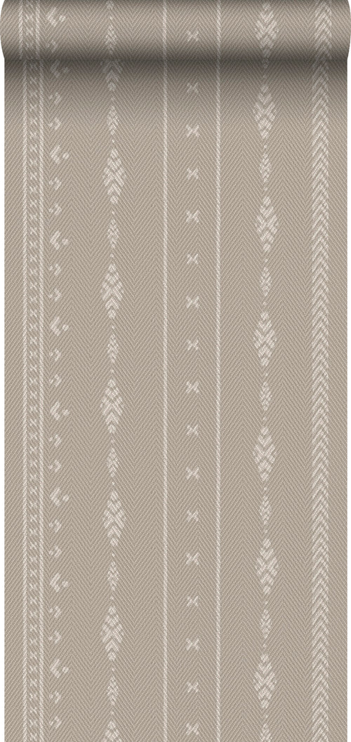 Sanders & Sanders behang etnisch motief donker beige en wit - 53 cm x 10 m - 640522