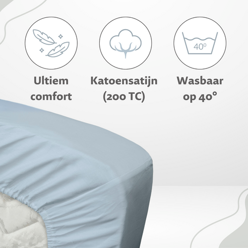 Ten Cate topper hoeslaken - 100% katoensatijn - 140x200 -  lichtblauw