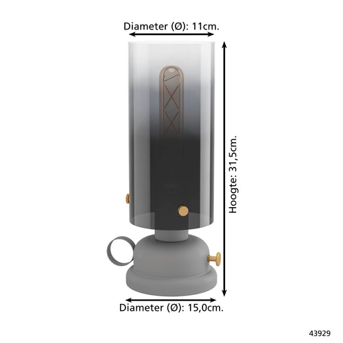EGLO tafellamp Gargrave - e27 - 31,5 cm - zwart/grijs/goud - glas - vtwonen shop
