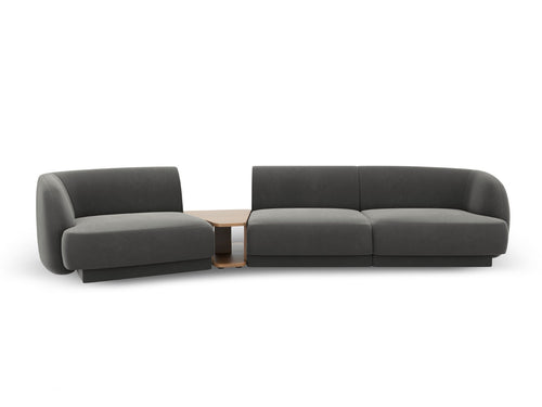 Micadoni linker modulaire bank Miley 3-zits, flueel, lichtgrijs - 126x303x70cm