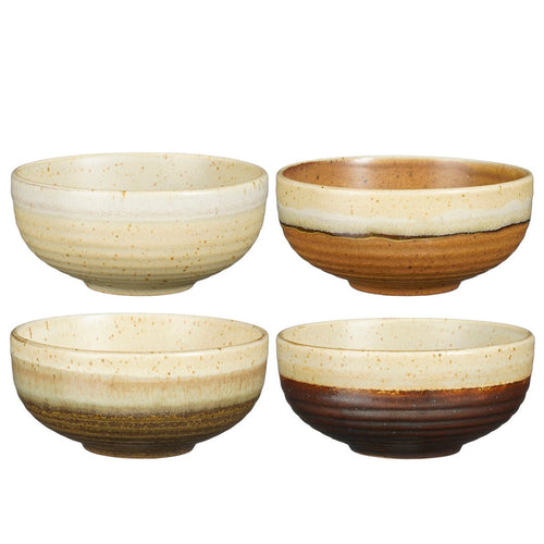 Mica Decorations Kommen Set 4 Stuks - Schaaltjes Set van Steengoed - Ontbijtkommen, Dessertkommen en Snackkommen - Ø11 x 5,5 cm - Aardetinten