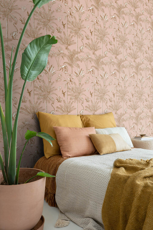 ESTAhome XXL behang jungle-motief perzik roze - 50 x 837 cm - 158943
