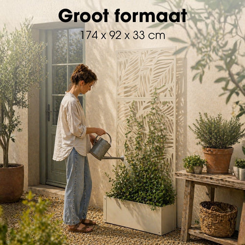 Mica Decorations Sapri Plantensteun - Plantenbak met Klimrek voor Klimplanten - Plantenstandaard Vrijstaand of tegen Muur - 92 x 33 x 174 cm - Off