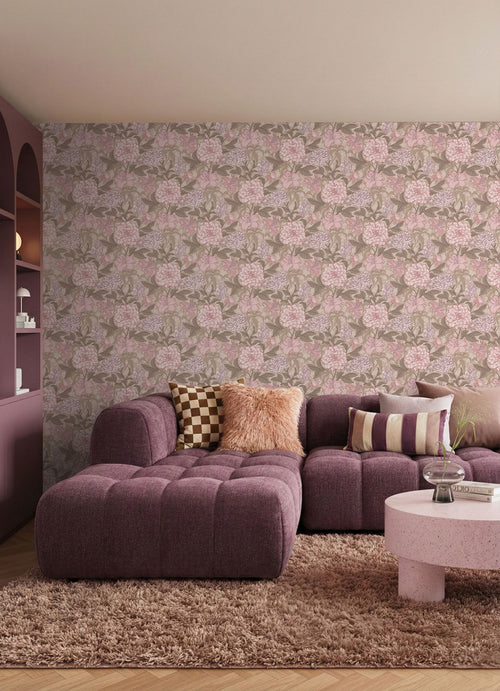 ESTAhome behang vintage bloemen licht mauve paars - 50 x 900 cm - 131849