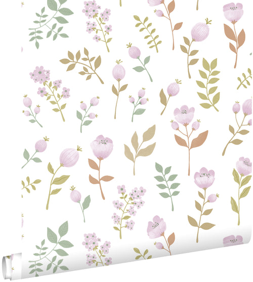 ESTAhome behang bloemen lila paars en vergrijsd groen - 50 x 900 cm - 139975 - vtwonen shop