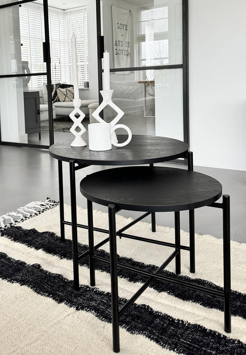 MaximaVida salontafel set Chicago 62 en 49 cm kruisframe zwart - pinewood fineer