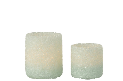 J-Line theelichthouder - steen/glas - wit - set van 2