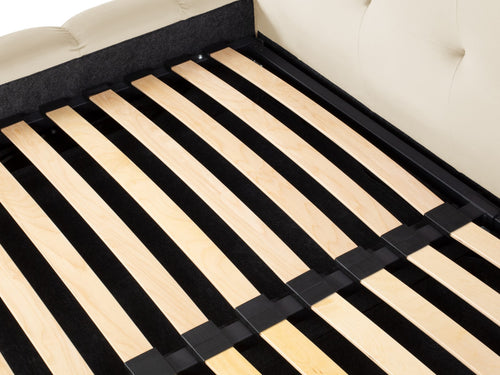 Cosmopolitan Design Opbergbed met dubbel hoofdbord Bali 140x200cm, flueel, lichtbeige - 230x200x100cm