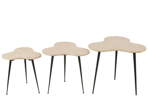 J-Line bijzettafel - marmer/metaal - zwart/wit - set van 3 - vtwonen shop