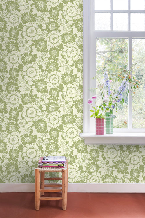ESTAhome behang retro bloemen groen - 50 x 900 cm - 131525 - vtwonen shop