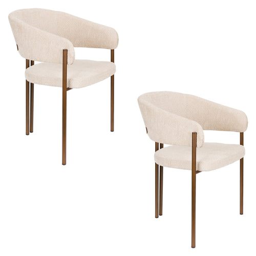 Dutchbone Naida Eetkamerstoelen Armleuning Beige - Set van 2