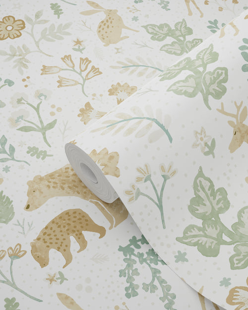 ESTAhome behang bos met bosdieren groen en beige - 53 cm x 10.05 m - 139586