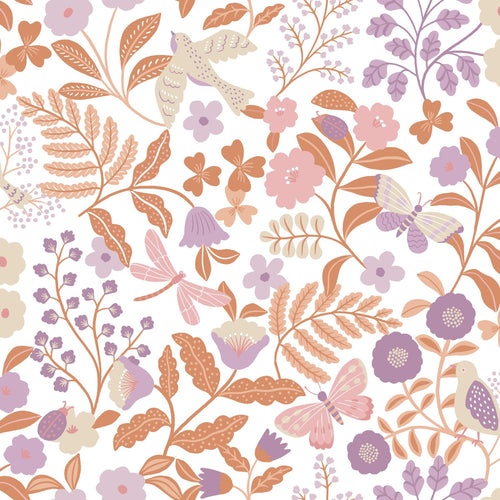 ESTAhome behang bloemen en vogels lila paars en terracotta - 53 cm x 10.05 m - 131392 - vtwonen shop