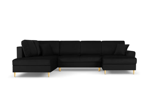 Cosmopolitan Design Links panoramische slaapbank met opbergdoos Kyoto 7-zits, flueel, zwart - 194x313x88cm
