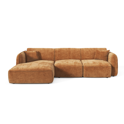 Premium Interiors - Linkerhoekbank LOMI - gewaafd fluweel karamel 272cm