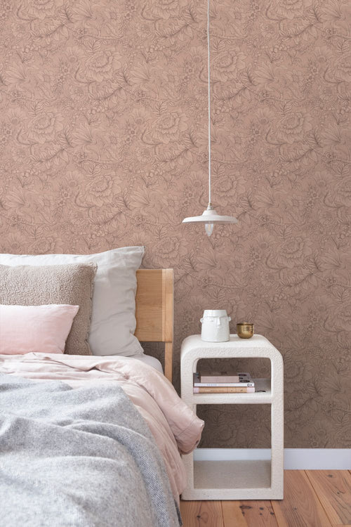ESTAhome behang bloemmotief terracotta roze - 53 cm x 10.05 m - 139794