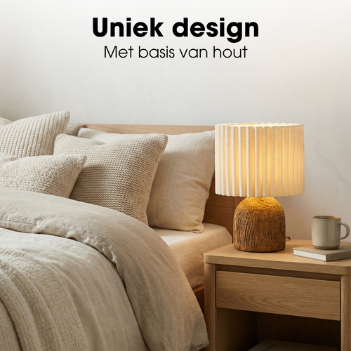 Mica Decorations Frey Tafellamp Woonkamer - Japandi Stijl - Lamp Decoratief met Lampenkap - Bureaulamp Tafellampen Woonkamer - 33 x ⌀22 cm - Bruin