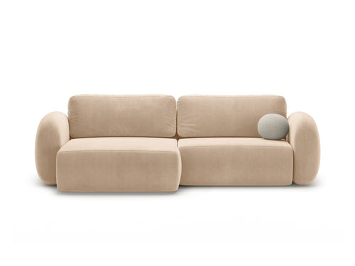 Cosmopolitan Design Omkeerbare converteerbare hoekbank met opbergdoos Tonale 4-zits, flueel beige amandel - 149x262x88cm