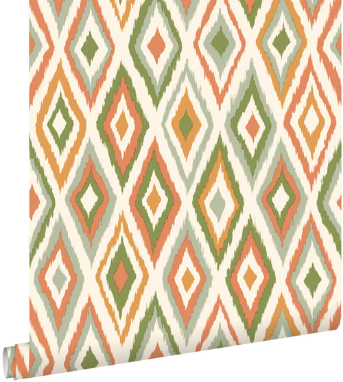 ESTAhome behang ruiten groen en terracotta - 50 x 900 cm - 131690