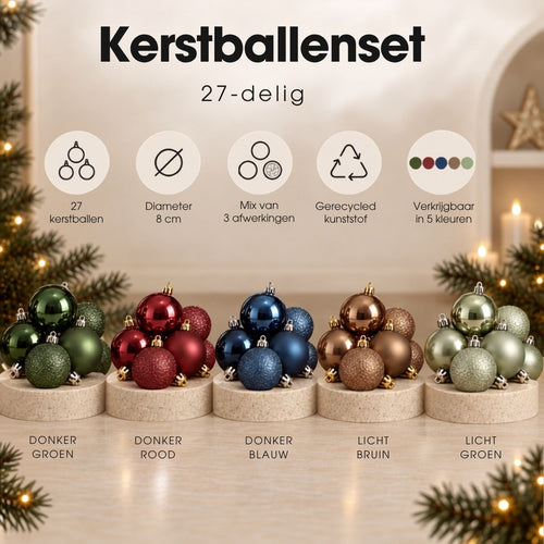 Mica Decorations Bal Onbreekbaar Donkerrood 27 Stuks - Kerstballenset Ø8 cm - Onbreekbare Kerstballen voor Kinderen en Huisdieren - Kunststof