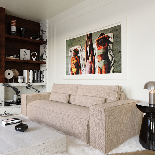 Premium Interiors - Snel uitklapbare slaapbank JUNE - gewaafd fluweel beige 216cm