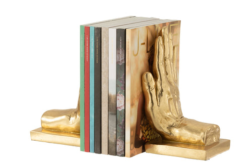 J-Line boekensteun Handen - polyresin - goud -  2 stuks