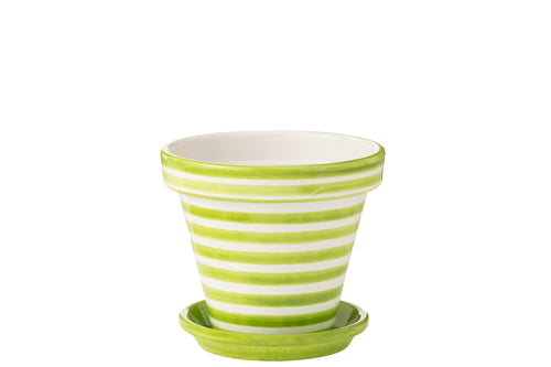 J-Line bloempot Granada Stripes Handmade + Painted - keramiek - groen - large - Ø 35 cm - vtwonen shop