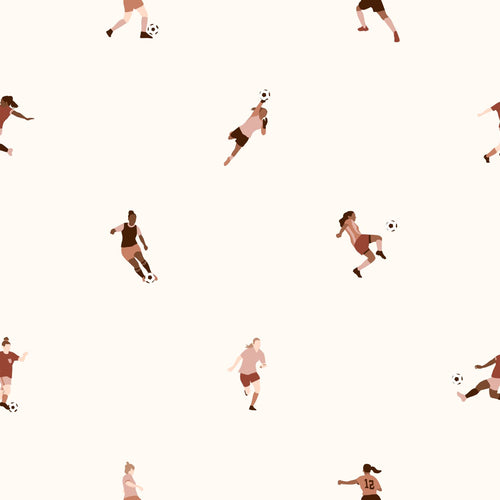 ESTAhome behang voetbalspeelsters wit en terracotta roze - 50 x 900 cm - 131283 - vtwonen shop