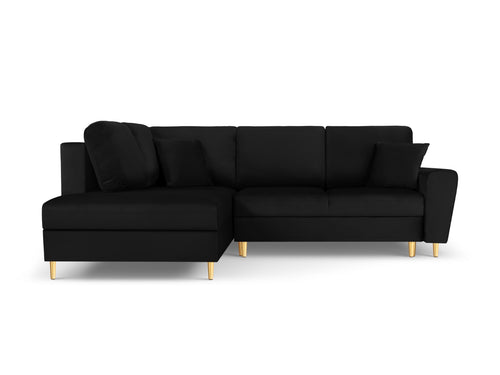 Cosmopolitan Design Uitklapbare hoekbank links met opbergdoos Kyoto 5-zits, flueel, zwart - 194x243x88cm